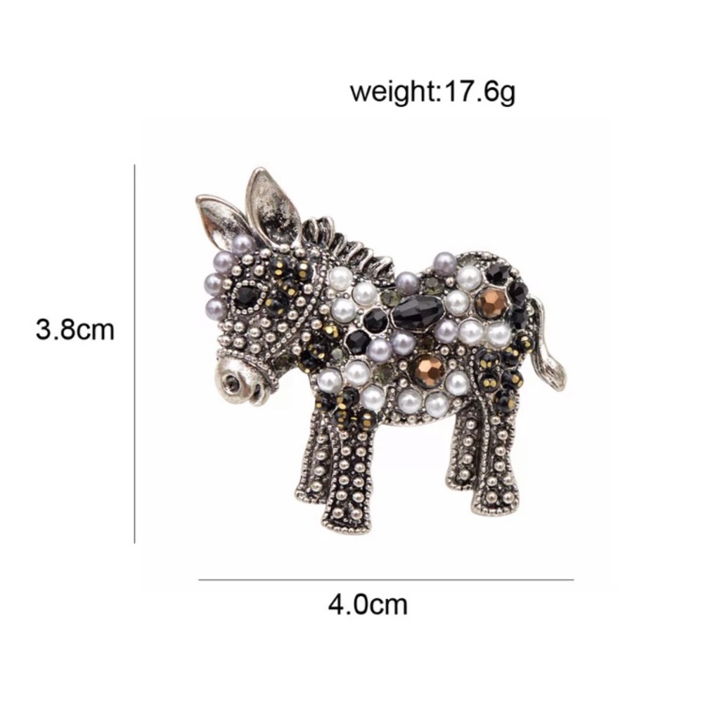 LAST 2! Rhinestone and Pearl Donkey Brooch Pin - Picture 4 of 4